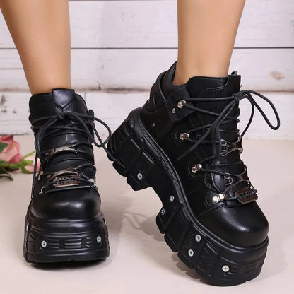 New Platform Women's Personality Casual Sneakers Autumn Round Toe Strappy Heels