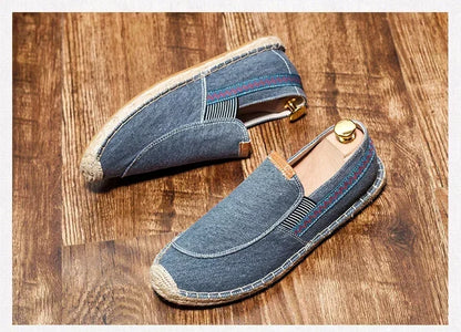 Mens Casual Vintage Loafers Flat Hemp Bottom Fishermen Shoes Driving Soft Shoes Holiday Beach Sailing Bohemian Autumn Size 38-45