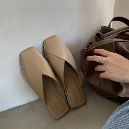 Women Shoes Mules Designer Square Toe 2025 Autumn Ladies Fashion Slippers New Slides Female Outside Beach Big Size Casual Basic