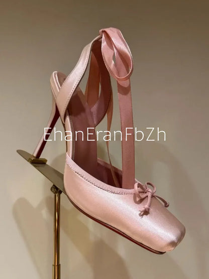 European and American Summer Women's Thick Bottom Stiletto Sandals Square Headband Butterfly Wedding Party Ballet High Heels