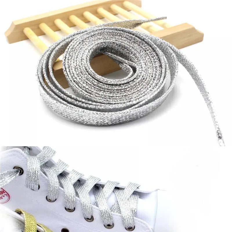 1 Pair Shiny Gold Silver Thread Shoelaces Glitter Flat Shoelaces Sparkly Bootlaces Colors Shimmering 110cm Shoe Laces Colored