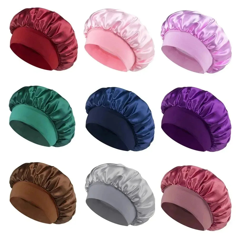 1pcs Newly Silk Bonnet for Wide-brimmed Sleeping Satin Hair Bonnets Soft Elastic Band for Women Men Curly Hair Use