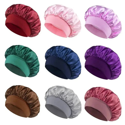 1pcs Newly Silk Bonnet for Wide-brimmed Sleeping Satin Hair Bonnets Soft Elastic Band for Women Men Curly Hair Use