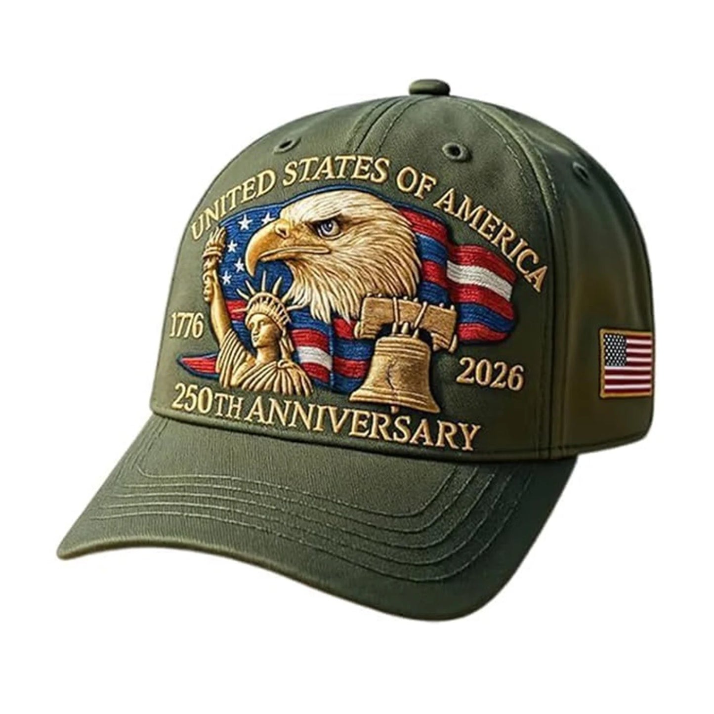 United States 250th Anniversary Cap Adjustable Washed Cotton Baseball Cap Vintage Tribute Eagle Printed Patriotic Trucker Hat