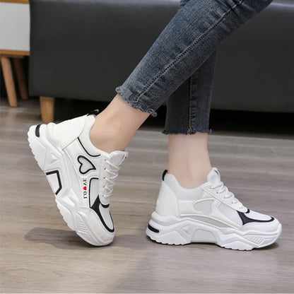 2024 New spring autumn Lace-up Wedge Sneakers Women Breath Thick Bottom lightweight sports shoes Comfortable Leisure Shoes
