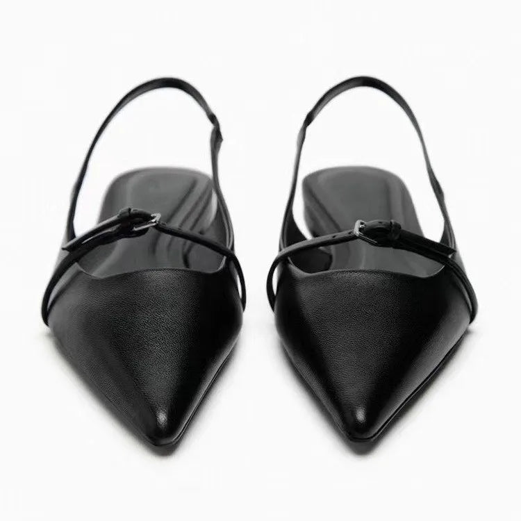 2024 New Bling Women Sandal Fashion Pointed Toe Shallow Slip on Ladies Elegant Slingback Shoes Med Heel Flat Shoes