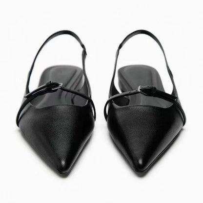 2024 New Bling Women Sandal Fashion Pointed Toe Shallow Slip on Ladies Elegant Slingback Shoes Med Heel Flat Shoes