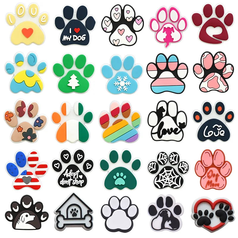 lovely dog paw PVC shoe Charms Slippers Buckle combination Fit Wristbands accessories Decoration Bands gift unisex party