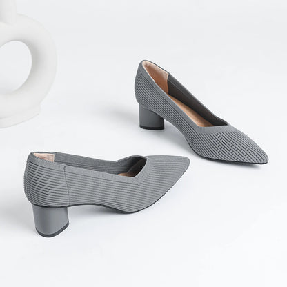 Women's high heels, pointed knit breathable and comfortable shoes (5cm high), new for autumn 2024