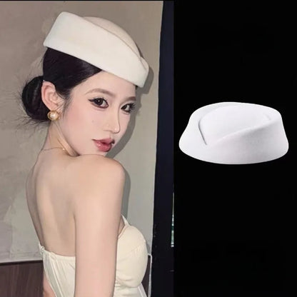 Hepburn Style Black Flat Top Berets Hat Women's French High-end Aviation Stewardess Hat Retro Republic of China Beret
