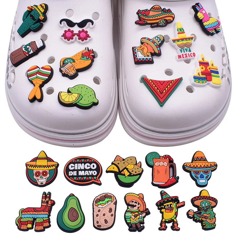 mexico series PVC shoe Charms Slippers Buckle combination Fit Wristbands accessories Decoration Bands gift unisex party