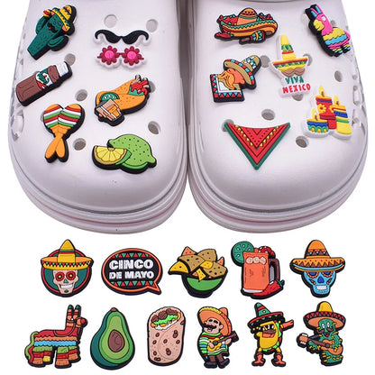 mexico series PVC shoe Charms Slippers Buckle combination Fit Wristbands accessories Decoration Bands gift unisex party