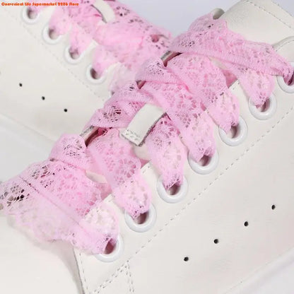 E06E 1 Pair Lace Shoelaces for Women and Girls 3CM Wide Flat Design Shoestrings Laces for Sneakers and Casual Wear Shoes