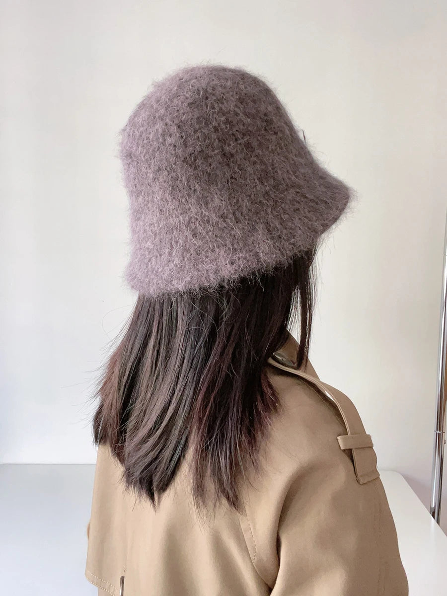 Good Angola Long Rabbit Fur Fisherman Bucket Hat Winter Fashion Soft Warm Wool Basin Cap Foldable Women Gift