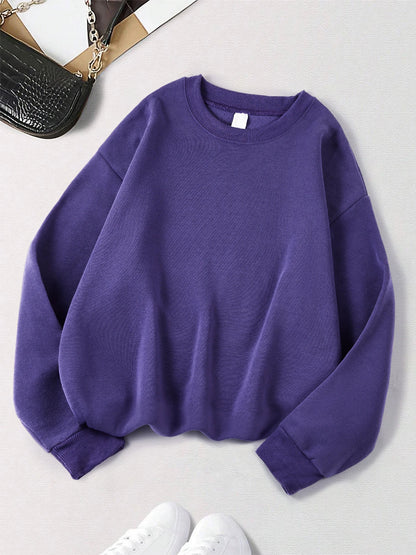 Winter Womens Solid Sweatshirts Casual Comfortable Warm Hoodies Loose Crewneck Fleece Pullover Tops Autumn Womans Streetwear