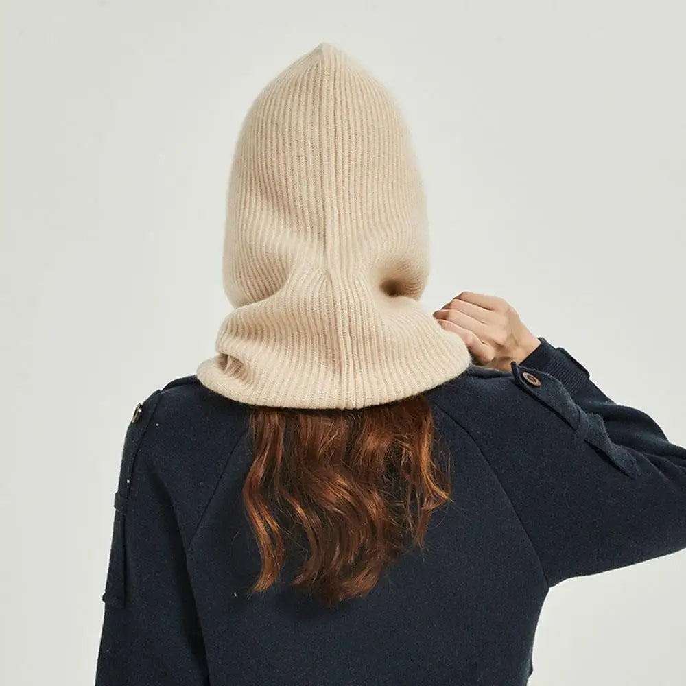 Knitted Soft Women Balaclava Hat Fashion Fake Collar Hooded Hat Neck Collar Warmer Beanies Cap Ear Protection Bonnet Hooded Caps