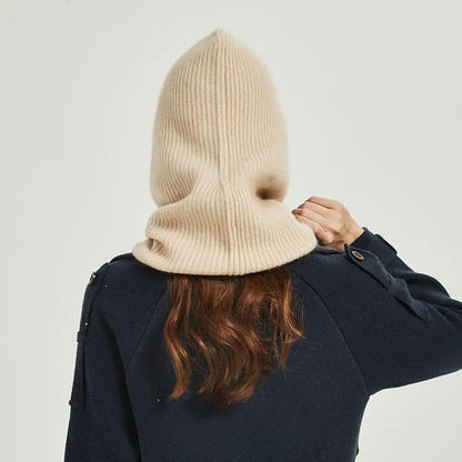 Knitted Soft Women Balaclava Hat Fashion Fake Collar Hooded Hat Neck Collar Warmer Beanies Cap Ear Protection Bonnet Hooded Caps