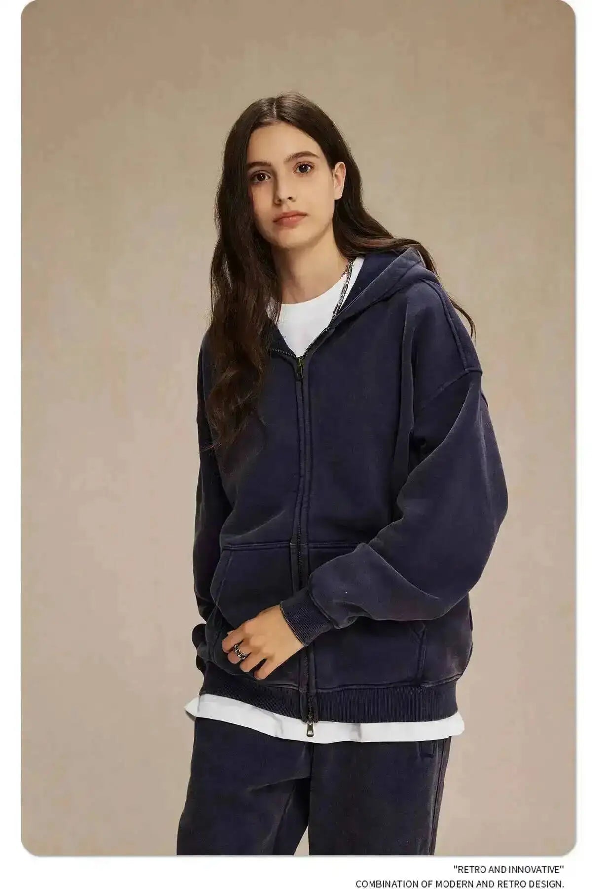 IEFB Men's Wear Wax Printing Vintage Male Hoodies Oversized Loose Zipper Water Washed Plush Sweatshirt Trendy New 9C9349