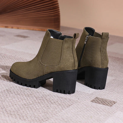 2024 Women Designer Elegant Platform Round Toe Zipper Ankle Boots Women Autumn Winter Comfy Platform Short Boots Shoes for Women