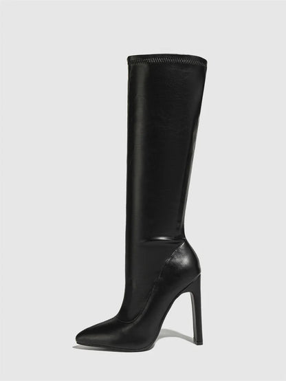 Hlieny Autumn Winter Women Knee-High Boots Fashion Pointed Toe High Heels Shoes Zipper Office Lady Long Botas De Mujer Size 42
