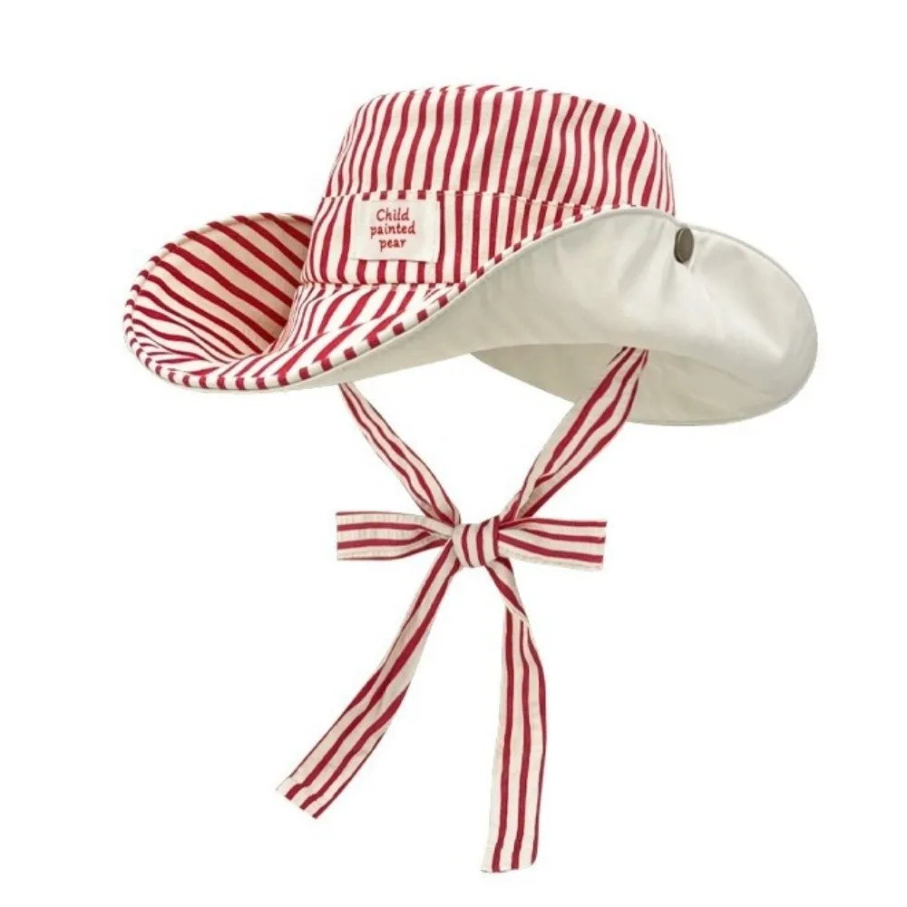 Retro Wide Brim Reversible Bucket Hat UV Protection Breathable Striped Sun Hat Windproof Foldable Fishmen Hat Vacation