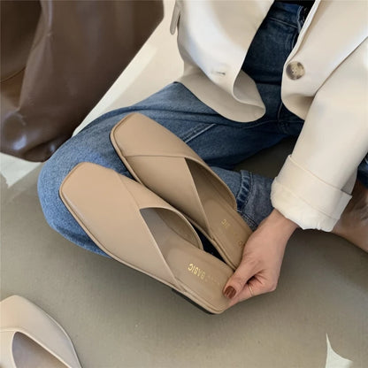 Women Shoes Mules Designer Square Toe 2025 Autumn Ladies Fashion Slippers New Slides Female Outside Beach Big Size Casual Basic