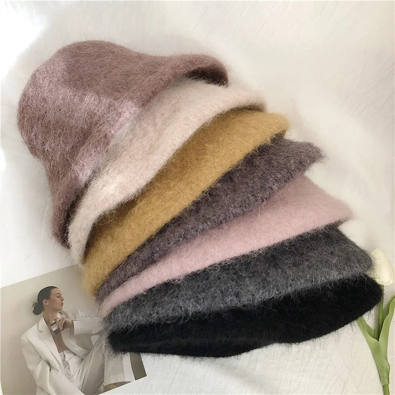 Good Angola Long Rabbit Fur Fisherman Bucket Hat Winter Fashion Soft Warm Wool Basin Cap Foldable Women Gift