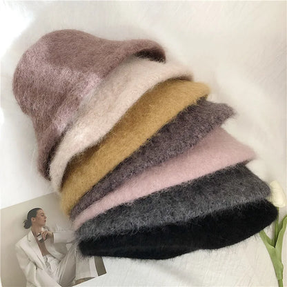Good Angola Long Rabbit Fur Fisherman Bucket Hat Winter Fashion Soft Warm Wool Basin Cap Foldable Women Gift