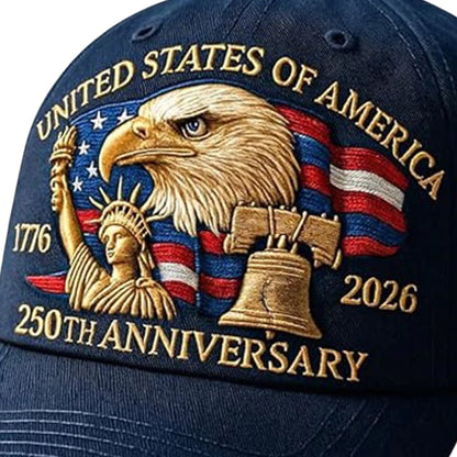 United States 250th Anniversary Cap Adjustable Washed Cotton Baseball Cap Vintage Tribute Eagle Printed Patriotic Trucker Hat