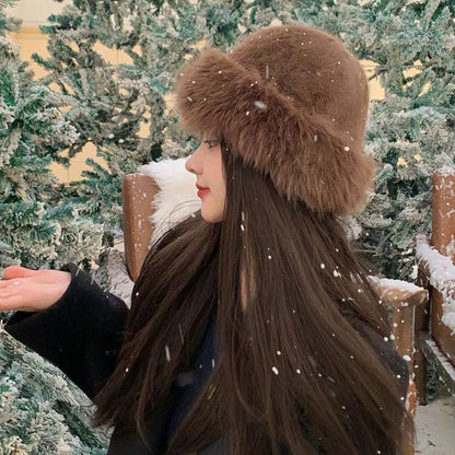 Fur Hat Women Warm Snow Ski Cap Female Faux Fox Fur Thick Warm Winter Hat Lady Windproof Russian Hat Ear Warmer Bonnet Hot Sale