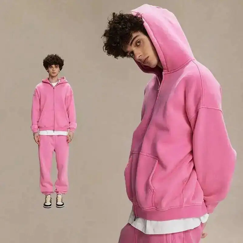 IEFB Men's Wear Wax Printing Vintage Male Hoodies Oversized Loose Zipper Water Washed Plush Sweatshirt Trendy New 9C9349