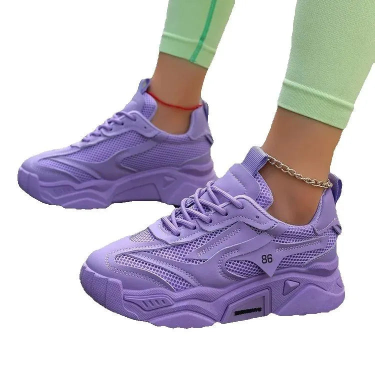 Women Purple Platform Sports Shoes Women Thick Sole Breathable Black Casual Shoes Fashion Slip On 2025 Outdoor Walking Sneakers