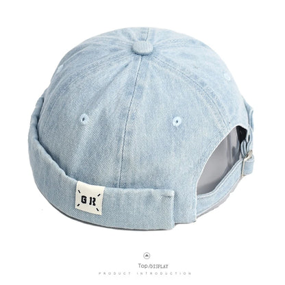 Top Denim Docker Cap Without Visor Letter Label Brimless Caps Adjustable Solid Color Hat Hats Unisex Adult Retro Hip Hop Street