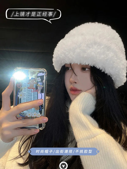 Autumn Winter Women's Hat 2022 New Simple Soft Beanie Thickening Knitted Cap Outdoor Warm Cold-Proof Bonnet Skull Beanie Hat