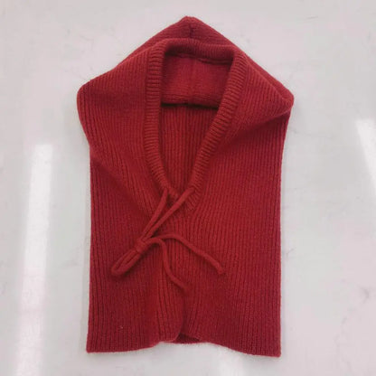 Knitted Soft Women Balaclava Hat Fashion Fake Collar Hooded Hat Neck Collar Warmer Beanies Cap Ear Protection Bonnet Hooded Caps