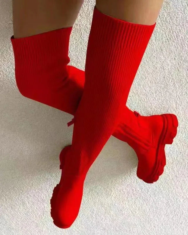 Women's Over The Knee Boots Stretch Knitted 2025 Autumn Fashion Female Platform Boot Splicing Ladies Sock Shoes Woman Long Boots