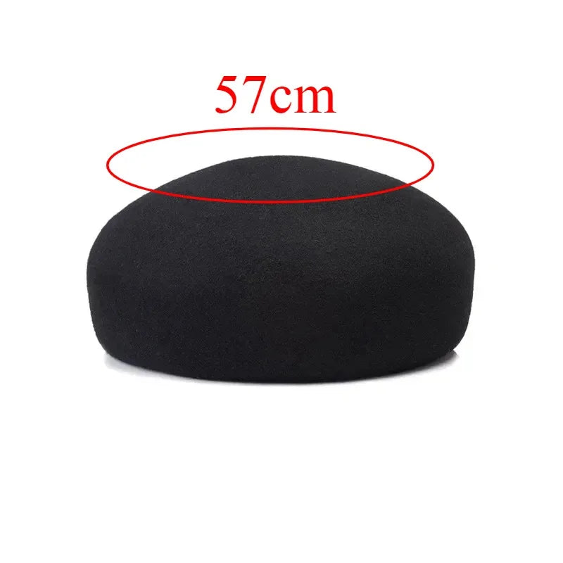 Women Wool Felt Berets Hat Vintage Hard Top Concave Top Fedoras Hats Wedding Fascinator Hats Wedding Cocktail Party Pillbox Cap