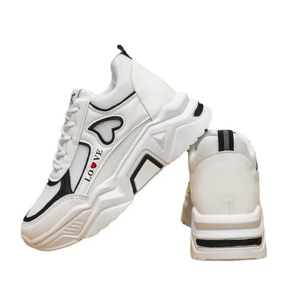 2024 New spring autumn Lace-up Wedge Sneakers Women Breath Thick Bottom lightweight sports shoes Comfortable Leisure Shoes