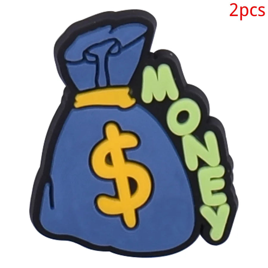 2pcs Lot Coin Money Shaped Character Shoe Buckles Charms Combination Designer for Women Accessories for Girls Adults Unisex Gift