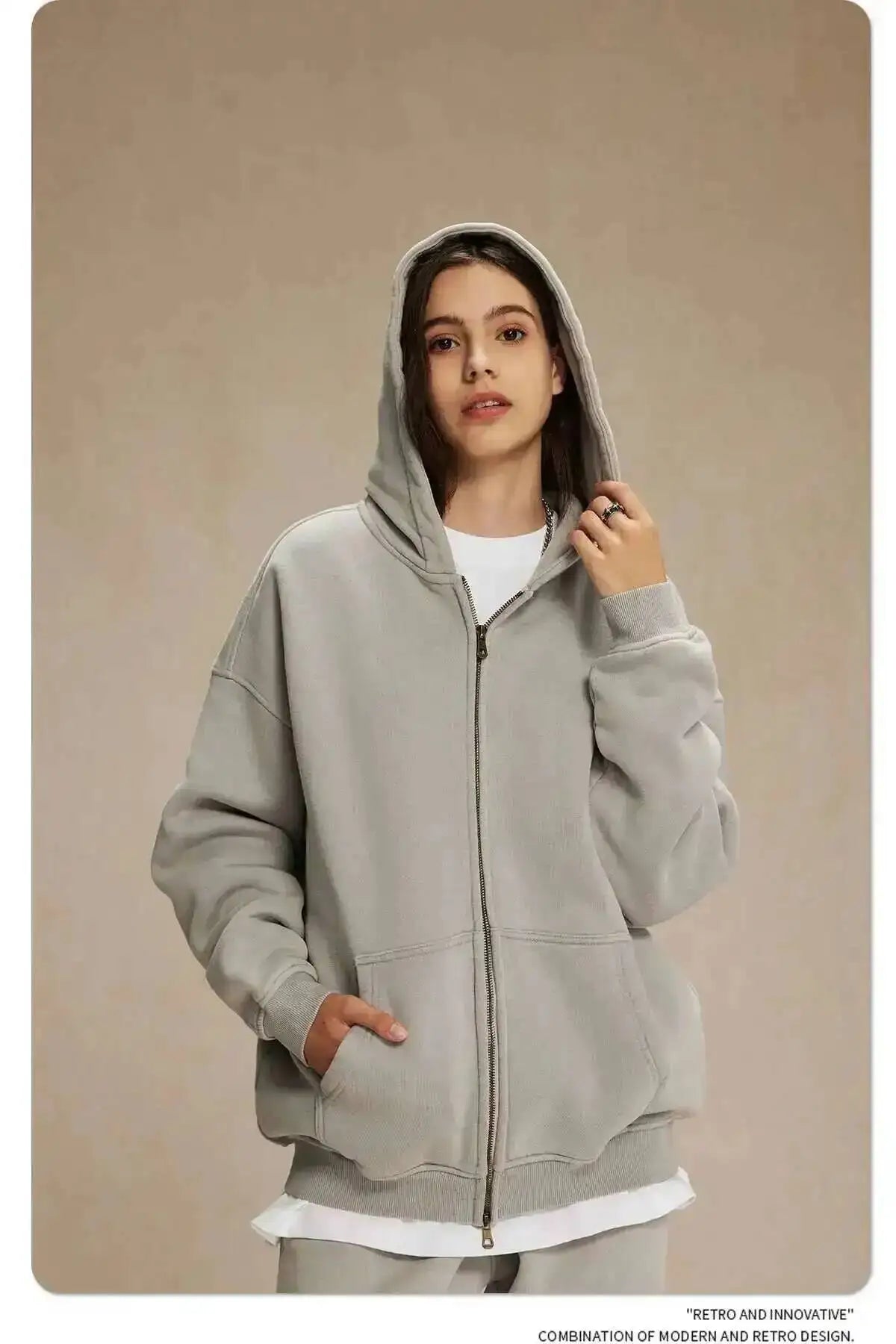 IEFB Men's Wear Wax Printing Vintage Male Hoodies Oversized Loose Zipper Water Washed Plush Sweatshirt Trendy New 9C9349