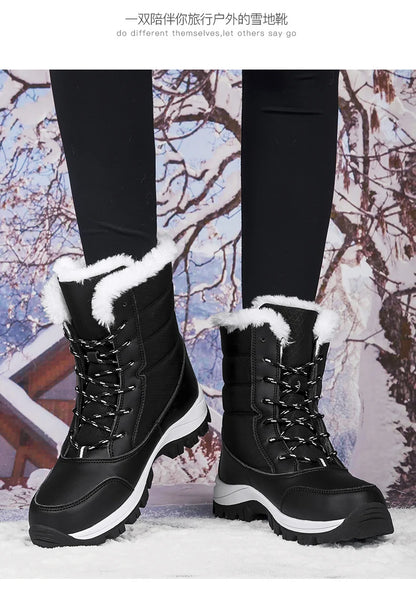 Mid-tube Boots Women's Cotton Boots Plus Velvet Non-Slip Autumn and Winter Snow Boots Women's Korean Fashion Thick-soled Antifre