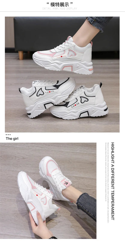 2024 New spring autumn Lace-up Wedge Sneakers Women Breath Thick Bottom lightweight sports shoes Comfortable Leisure Shoes