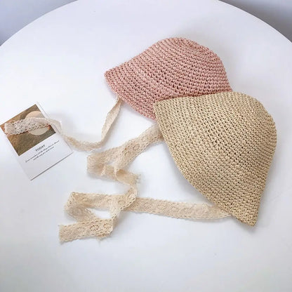 Fashion Lace Baby Hat Summer Straw Bow Baby Girl Cap Beach Children Panama Hat Princess Baby Hats and Caps for Kids 1PC