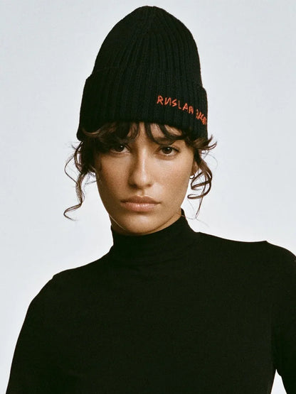 Winter Wool Knit Beanie Hat for Men and Women Thick Warm Embroidered Letter Knitted Cap Unisex Fashion Cold Weather Hat