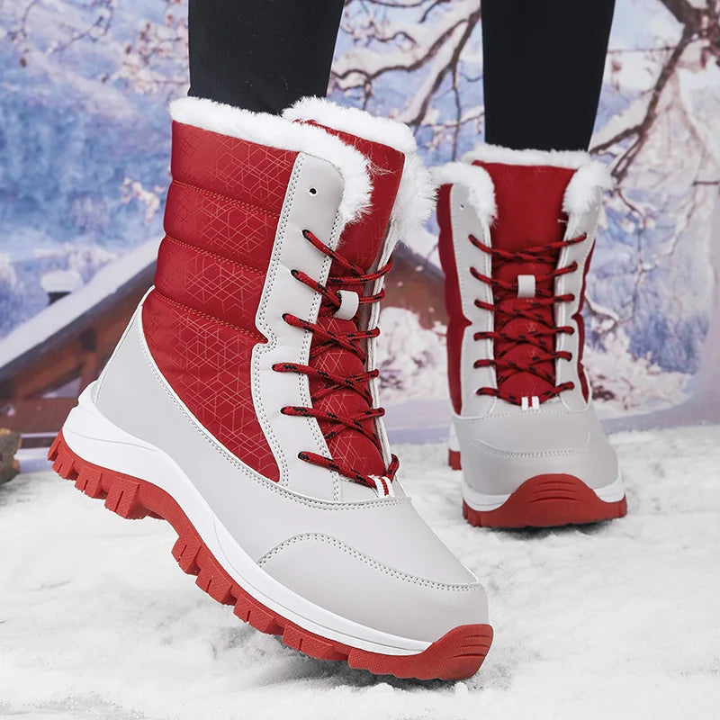 Mid-tube Boots Women's Cotton Boots Plus Velvet Non-Slip Autumn and Winter Snow Boots Women's Korean Fashion Thick-soled Antifre