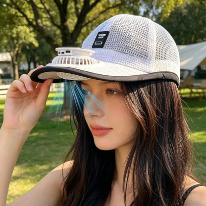 Solar Powered Cap with Fan Summer Breathable Mesh Sun Protection Outdoor Baseball Hat for Men USB Rechargeable Cooling Headwear