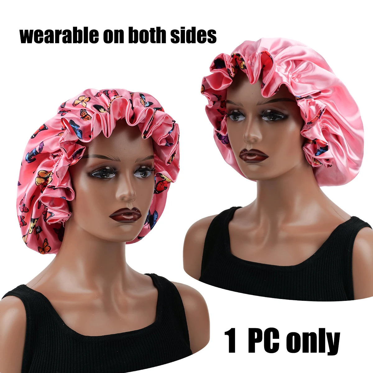 1Pc Double-Layered Minimalist Hair Bonnet Satin Bonnet Sleep Caps Can Be Worn on Both Sides Versatile Cap for Men/Women