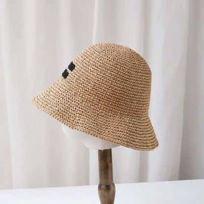 NEW Handmade High quality letter embroidery Sun Hat Wide Brim Floppy Summer Hats For Women Beach Panama Straw Dome Bucket Hat