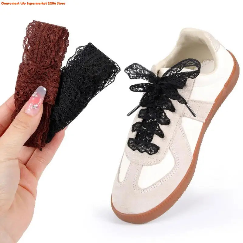E06E 1 Pair Lace Shoelaces for Women and Girls 3CM Wide Flat Design Shoestrings Laces for Sneakers and Casual Wear Shoes