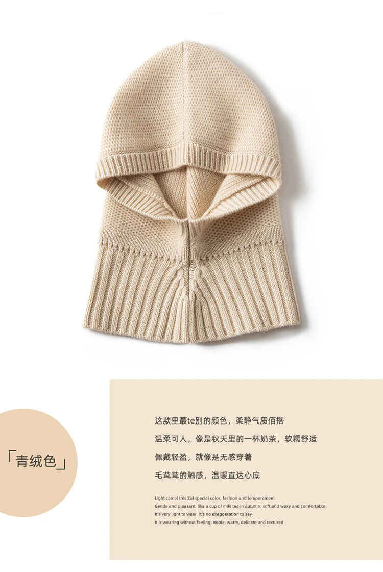 New Autumn and Winter Women's Hat 100% Cashmere Knitted Scarf Hats Outdoor Warm Fashion Girl Cap Lady High Quality Neck Sarf